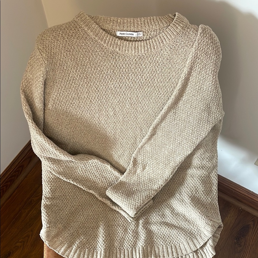 Cream Crew Neck Sweater with Relaxed Fit